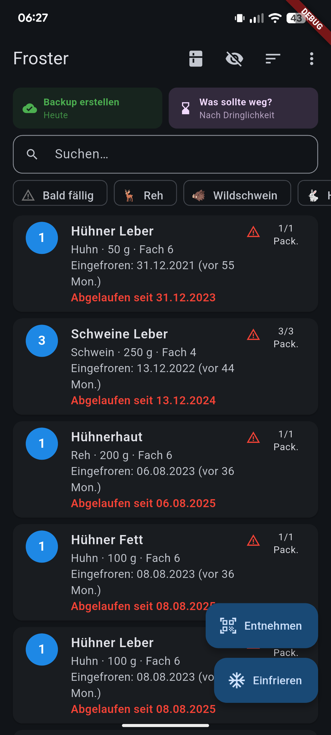 Bestandsübersicht mit Backup-Status