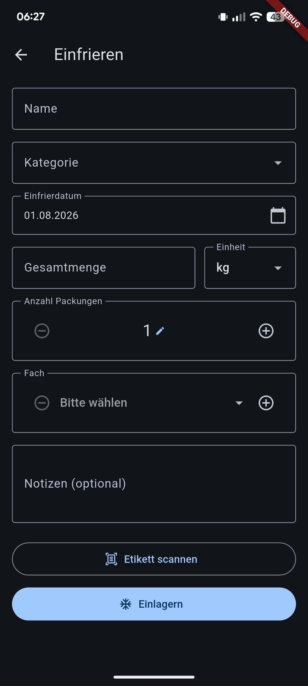 Einfrieren-Formular