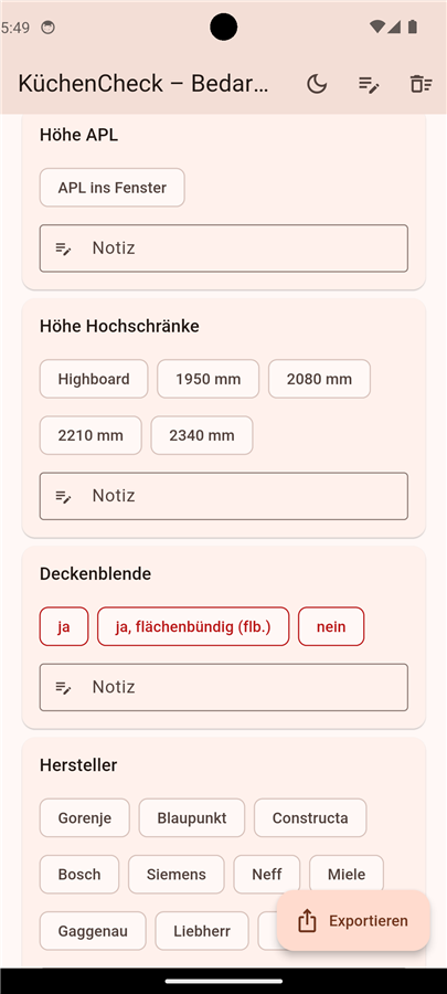 Höhe, Deckenblende und Hersteller