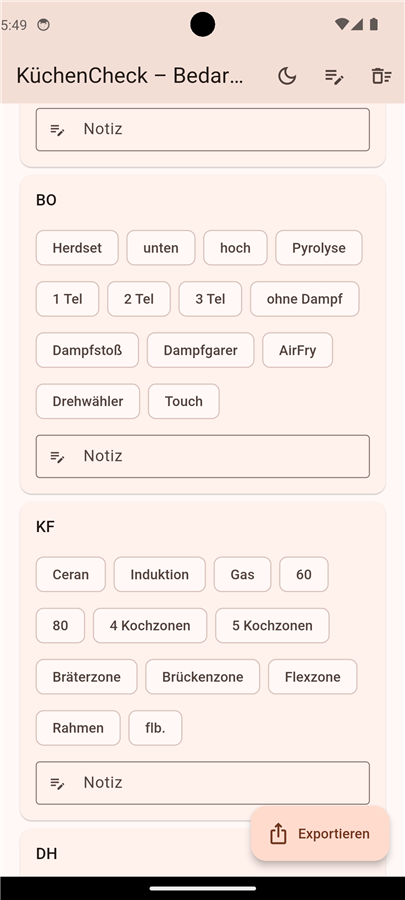 Backofen und Kochfeld-Konfiguration