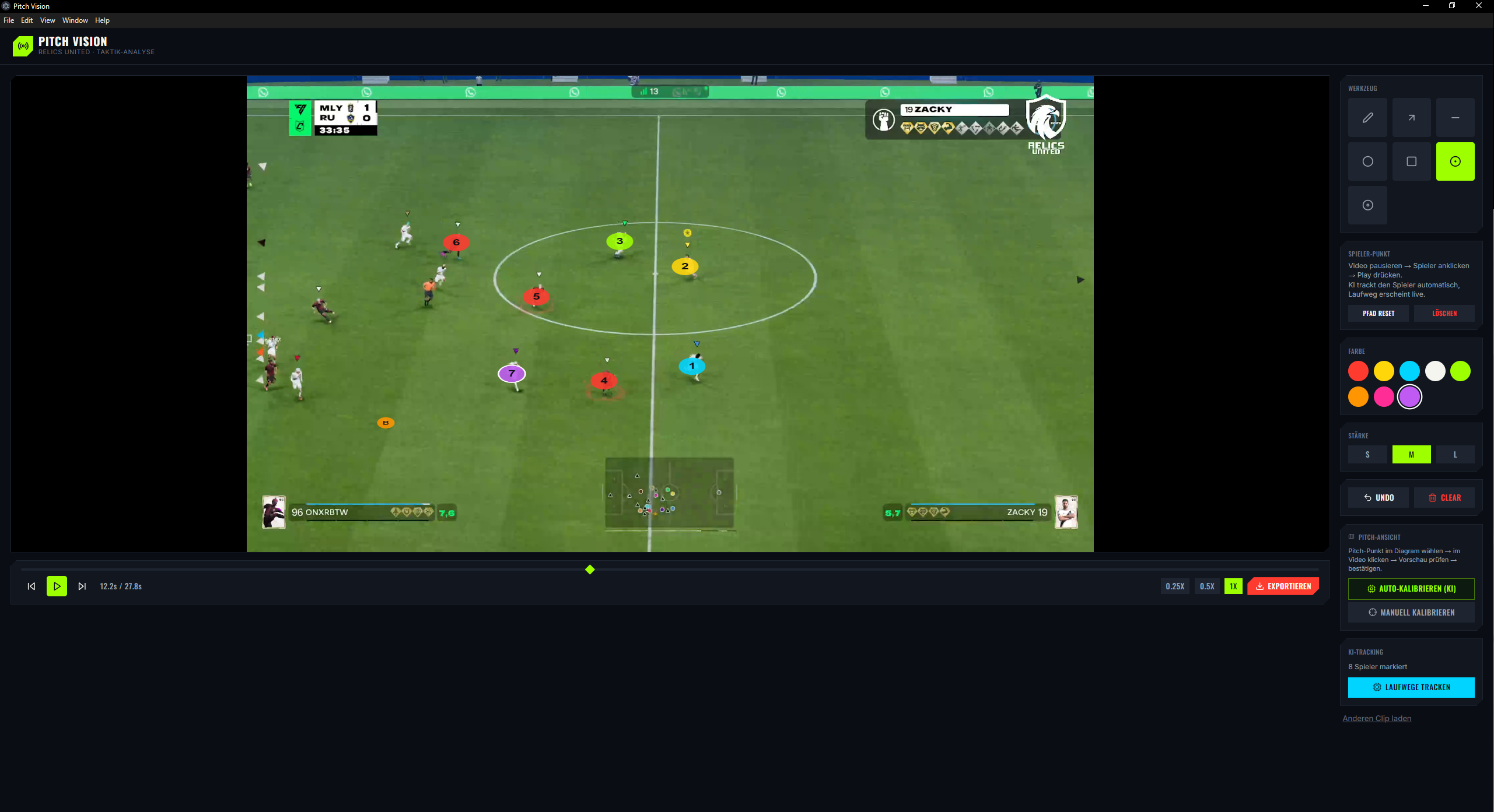 Spieler-Tracking mit farbigen Markierungen