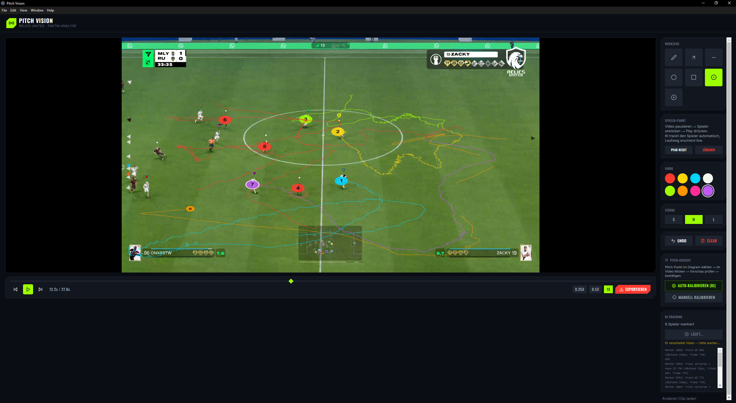 Bewegungspfade der Spieler