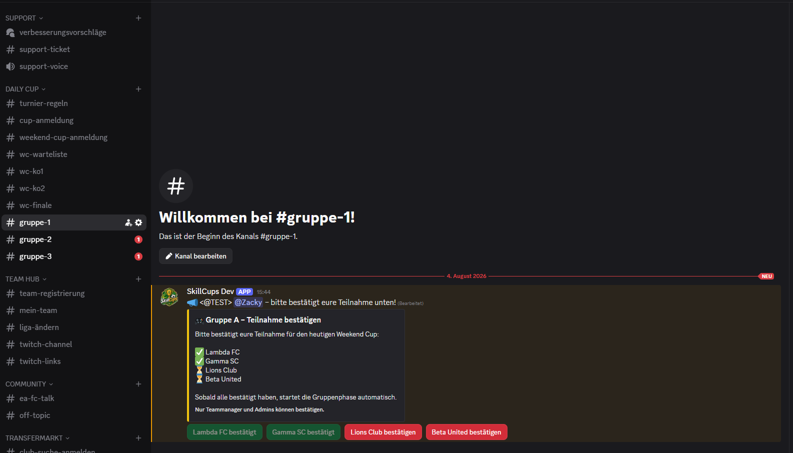 Teilnahme-Bestätigung pro Team-Manager