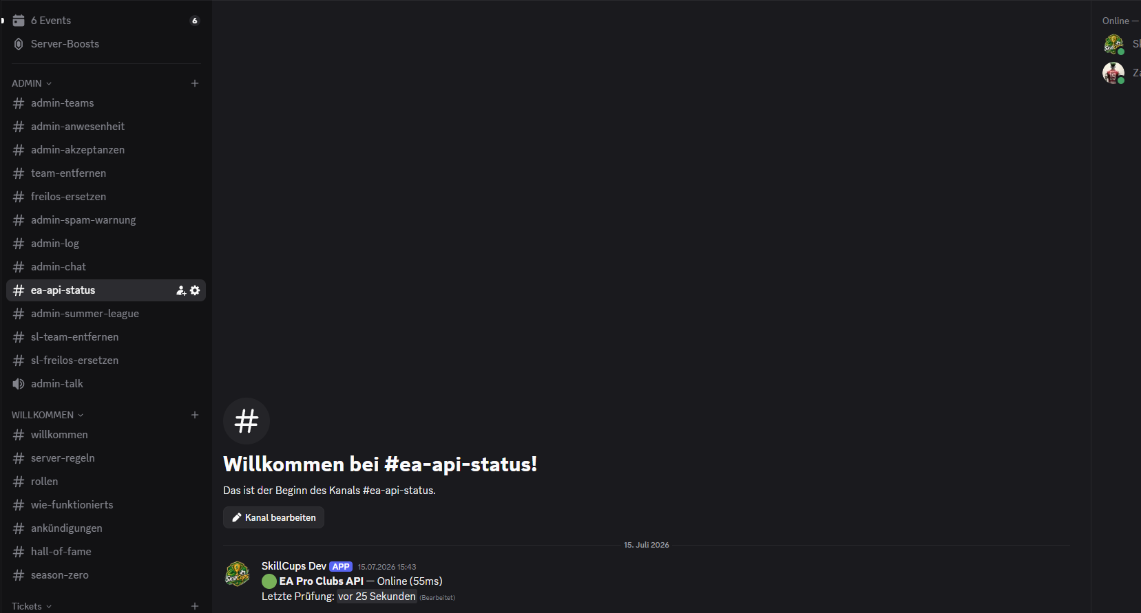 EA Pro Clubs API Live-Monitoring